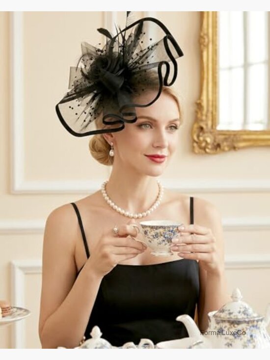 Elegant Feather Mesh Derby Fascinator Hat with Detachable Headband for Parties main image 4